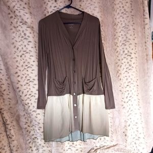 LOGO Lori Goldstein Cardigan with Chiffon Hem.